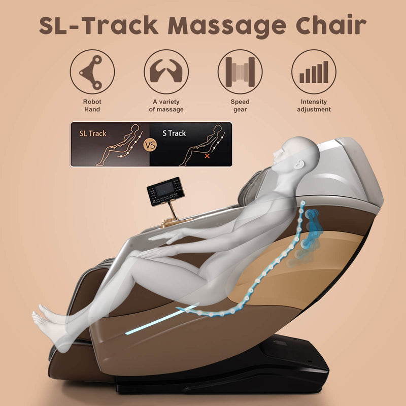 Massage Chair 4D Zero Gravity Chair Full Body Massage Chair With Heating, Voice Control, Smart Scan Body, Gold