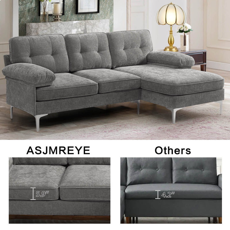 Asjmreye Upholstered Sectional Sofa Couch, L Shaped Sofa, Modern Chenille fabric, Grey