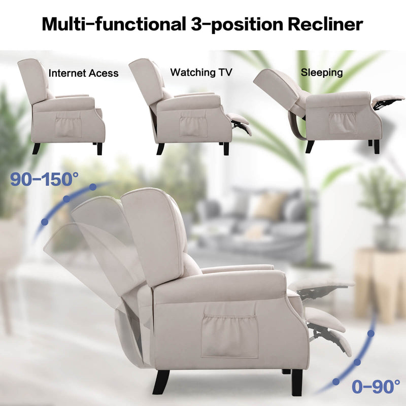 Wingback Recliner Chair with Heating and Vibrating Massage, Fabric