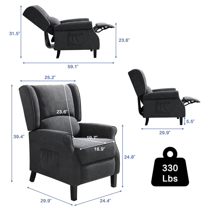 Wingback Recliner Chair with Heating and Vibrating Massage, Fabric