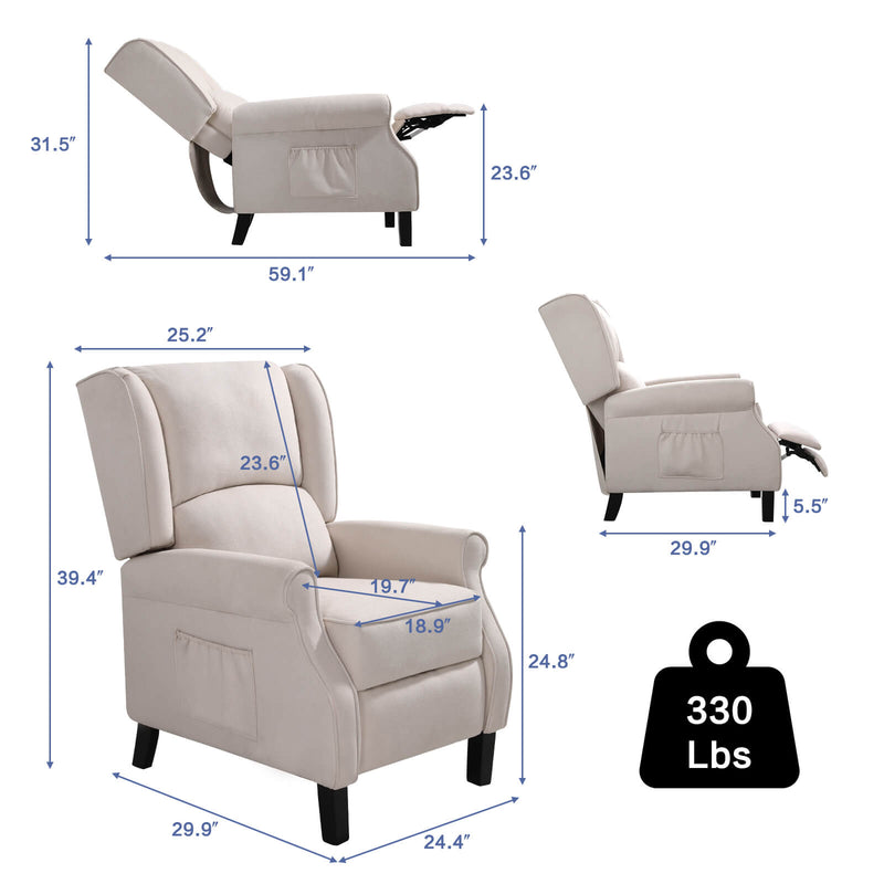 Wingback Recliner Chair with Heating and Vibrating Massage, Fabric